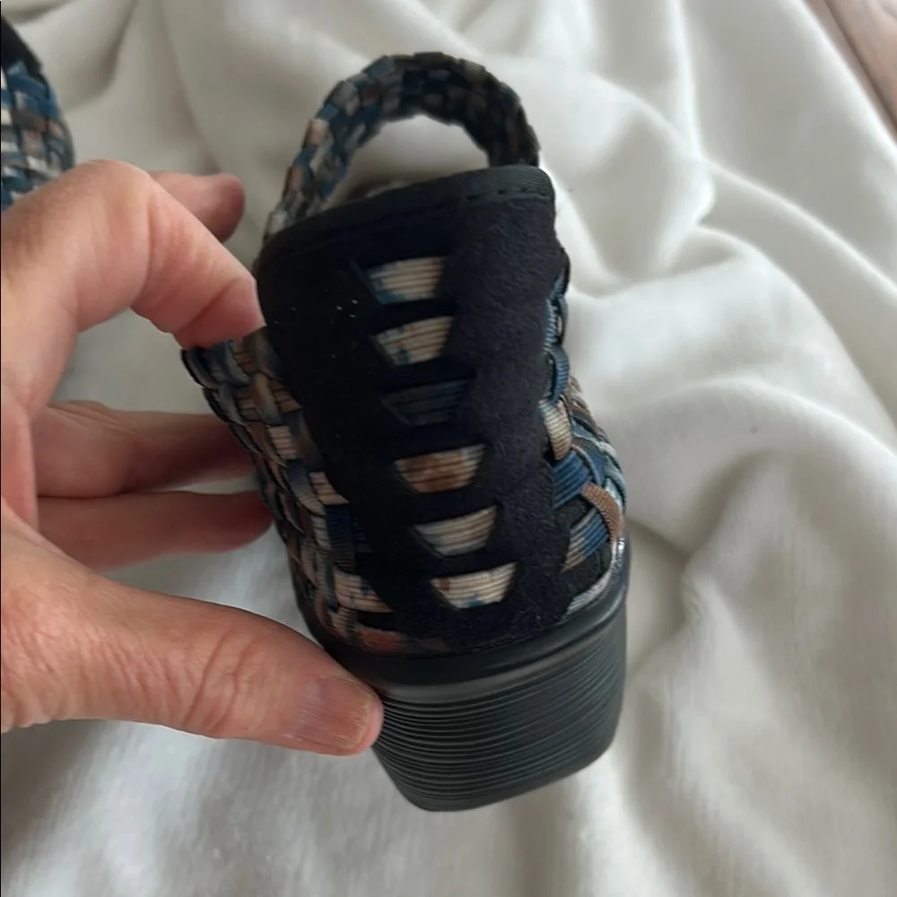 bernie mev. Blue and Brown Woven Wedges